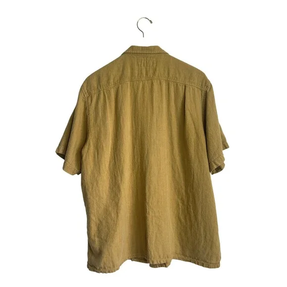 Imogene and Willie Mens Serra XXL Linen Cotton Herringbone Camp Shirt Yellow - Picture 2 of 10